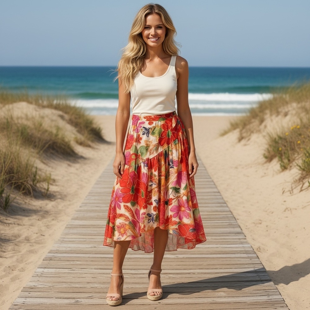 NWT Cynthia Rowley REVOLVE brand Bright Floral Wrap Hi Low Skirt Tropical